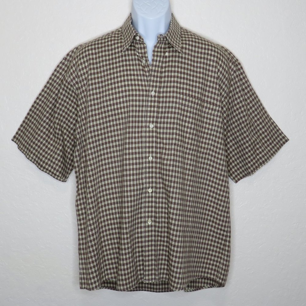 Piacenza* Men's Short Sleeve Button Down Curved‎ Hem Pocket Plaid Shirt~ Size XL